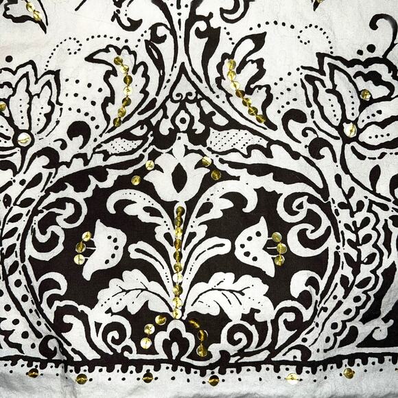 Venezia Womens A Line Layered Skirt Floral Print Cotton Cream Black Gold Size 18 - Picture 3 of 8